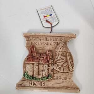 Vintage Dracula Bran Castle Transylvania Romania Souvenir Plaque 45 Halloween